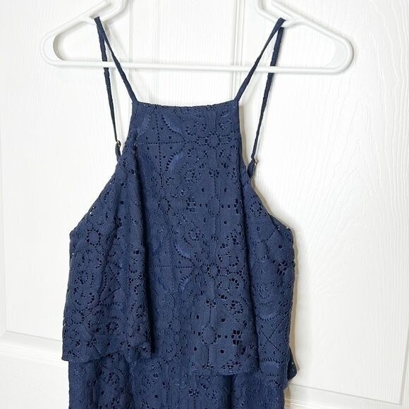 Lilly Pulitzer Womens Celyn Lace Romper Sz 2 Navy Blue Preppy Coastal Resortwear - Picture 5 of 10